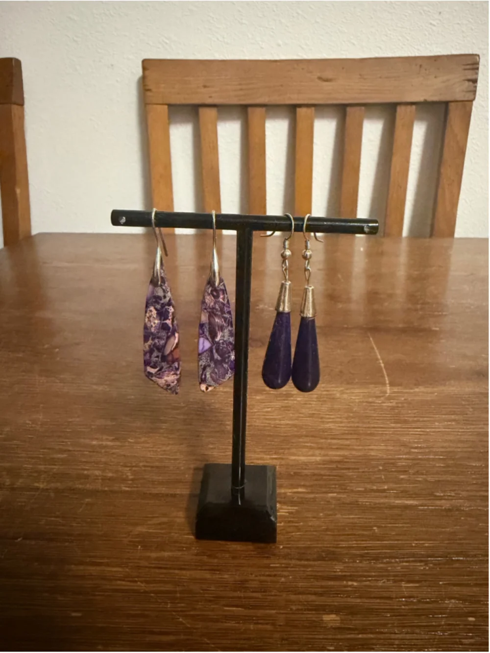 Purple Stone Dangle Earrings Lot 2 Pairs Long Drop Boho Statement Jewelry